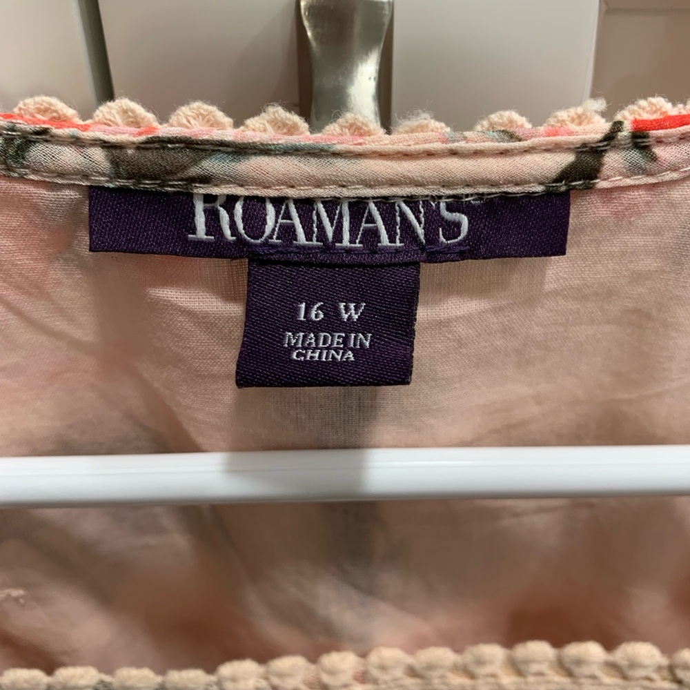 Roamans 16W Pink Angel Chiffon Blouse EUC Floral Sleeveless Lace Embroidered - Picture 9 of 13